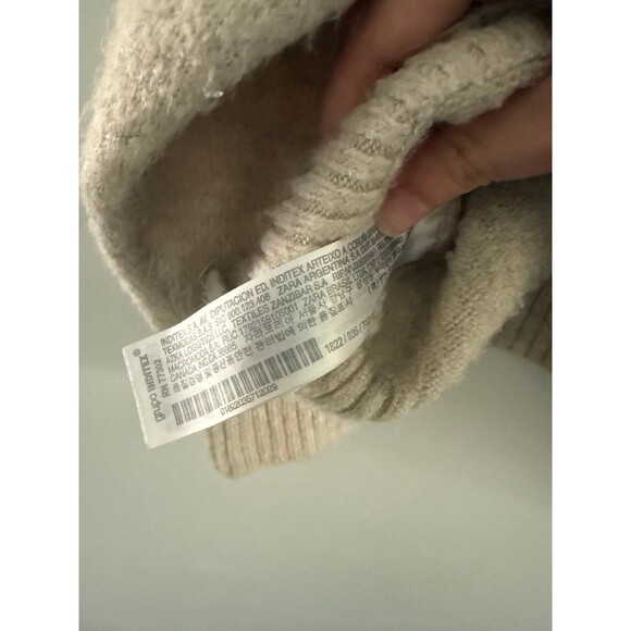 Zara Beige Size S Quarter Zip Cream Cable Knit High Neck Women’s Sweater - Picture 6 of 8